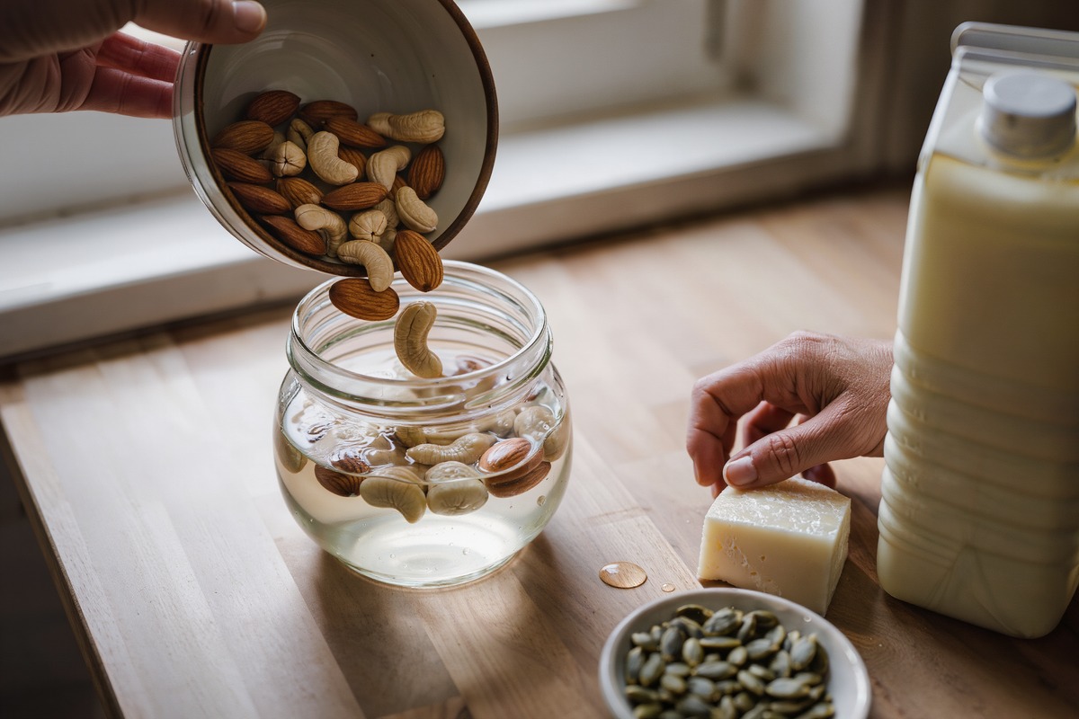 Préférez les graines de courge ou les noix de macadamia. Remplacez le soja par des protéines animales ou des pois chiches.